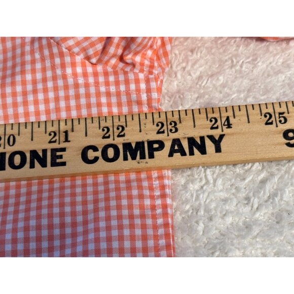 Izod Mens Non-Iron Stretch Orange Checkered Dress Shirt Long Sleeves Easter Med - Picture 11 of 12